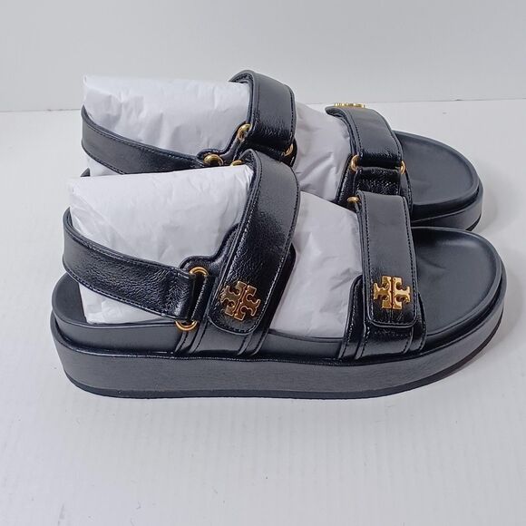 Tory Burch Platform Sandals Womens 8 Black Kira Sport Goat Leather Dust Bag - Picture 5 of 13
